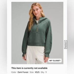 NEW LULULEMON SCUBA OVERSIZED HALFZIP *DARK FOREST WITH GOLD ZIPPER